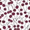 Vector cherries on white seamless pattern print background.