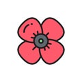 Vector cherry flower, apple blossom flat color line icon.