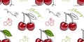 Vector cherry seamless pattern. Hand drawn illustration of summer fruit. One continuous line art drawing of cherry Royalty Free Stock Photo