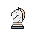 Vector chess horse, knight piece, strategy flat color line icon. Royalty Free Stock Photo