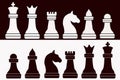 Vector Chess Pieces Silhouette - Black And White Set - modern and simple flat symbol for website Royalty Free Stock Photo