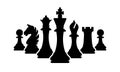 Vector chess pieces team isolated on white. Silhouettes of chess pieces Royalty Free Stock Photo