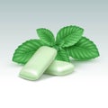 Vector Chewing Gum with Fresh Mint Leaves on White Royalty Free Stock Photo