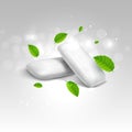 Vector chewing gum and green mint for fresh breath. Dental health background