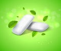 Vector chewing gum and green mint for fresh breath. Dental health background Royalty Free Stock Photo