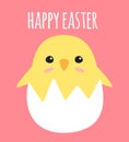 Vector chick in egg shell and happy easter text Royalty Free Stock Photo