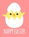 Vector chick in egg shell and happy Easter text Royalty Free Stock Photo
