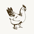 Vector chicken breeding hand drawn set. Engraved Chicken, Roster llustrations. Rural natural bird farming. Poultry Royalty Free Stock Photo