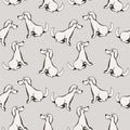 Vector of child drawing style of cute cartoon dog puppies seamless pattern on gray background. EPS10 Royalty Free Stock Photo