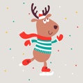 Vector childish print with Christmas deer on grey background