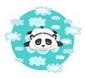 Vector childish print, illustration. Cute, kawaii panda, bear dreaming,relaxing or sleeping in the clouds. Sweet baby print Royalty Free Stock Photo