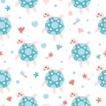 Vector childish seamless pattern with cute sea turtles on white background Royalty Free Stock Photo