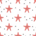 Vector childish seamless pattern with cute starfish on white background
