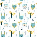 Vector childish seamless pattern with forest animals in Scandinavian style on a white background. Children`s print for baby`s Royalty Free Stock Photo