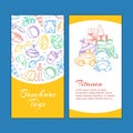 Vector children brochure pages with doodle kids toys.