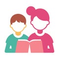 Two children reading a book flat vector icon Royalty Free Stock Photo