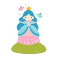 Vector children illustration of beautiful princess with birds. Cute fairytale character in flat style Royalty Free Stock Photo