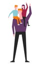 Vector children riding on father shoulders Royalty Free Stock Photo