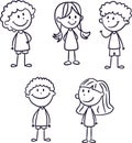 Vector children's illustration. Cute people drawn by child's hand. Boys and girls drawn with felt-tip pen. Black Royalty Free Stock Photo