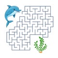 Vector children's play labyrinth. Undersea world. Help the dolphin find the right path. Maze for children learning. Royalty Free Stock Photo