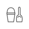 Childrens bucket with spatula line icon.