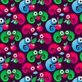 Vector childrens pattern with colorful chameleons .Background with reptiles.