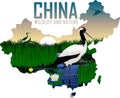 Vector china map with Red-crowned crane Royalty Free Stock Photo