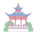 Vector Chinese gazebo building architectural landmark. Oriental architecture line art traditional historic national of