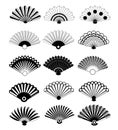 Vector chinese or japanese paper fan symbols isolated on white background. Theatrical fans. Royalty Free Stock Photo