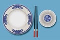 Vector of Chinese porcelain with chopsticks