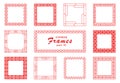 Vector chinese square frame set in vintage style on white background. Red japanese pattern. Traditional chinese