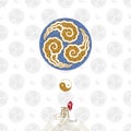 Vector: Chinese three rotating mirror circle cloud