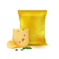 Vector Chips, Cheese Onion and Yellow Plastic Bag Royalty Free Stock Photo