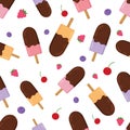 Vector chocolate and berries ice cream semless pattern. Cartoon colorful illustration isolated on white background Royalty Free Stock Photo