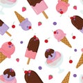 Vector chocolate and berries ice cream semless pattern. Cartoon colorful illustration isolated on white background Royalty Free Stock Photo