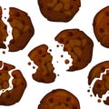 Vector chocolate chip cookies pattern. Chocolate cookie seamless pattern. Royalty Free Stock Photo