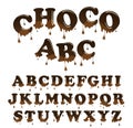 Vector chocolate letterhead alphabet. Shiny, glazed letters set.
