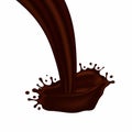 Vector chocolate splash with drops. Liquid and hot chocolate. Realistic cacao pouring flow Royalty Free Stock Photo