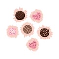 Vector chocolates of different shapes, milk, black chocolate with decor.