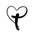 Vector Christian logo Heart with Cross on a White Background. Isolated Hand Drawn Calligraphic symbol. Minimalistic