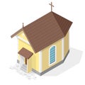 Vector Christian small church, isometric perspective, isolated on white background. Royalty Free Stock Photo