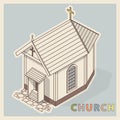 Vector Christian small church, isometric perspective, isolated on white background.