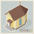 Vector Christian small church, isometric perspective, on white background.