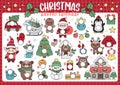 Vector Christmas advent countdown calendar with traditional holiday symbols. Cute kawaii winter planner for kids. Festive New Year Royalty Free Stock Photo