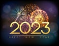 Background with fireworks and Happy New Year 2023