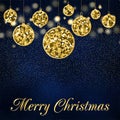 Vector Christmas background with glitter, confetty and cristmas balls on a dark background. Royalty Free Stock Photo