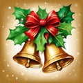 Vector Christmas Background with Two Bells and red bow, vector illustration Royalty Free Stock Photo