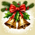 Vector Christmas Background with Two Bells and red bow, vector illustration Royalty Free Stock Photo