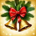 Vector Christmas Background with Two Bells and red bow, vector illustration Royalty Free Stock Photo