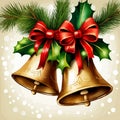 Vector Christmas Background with Two Bells and red bow, vector illustration Royalty Free Stock Photo